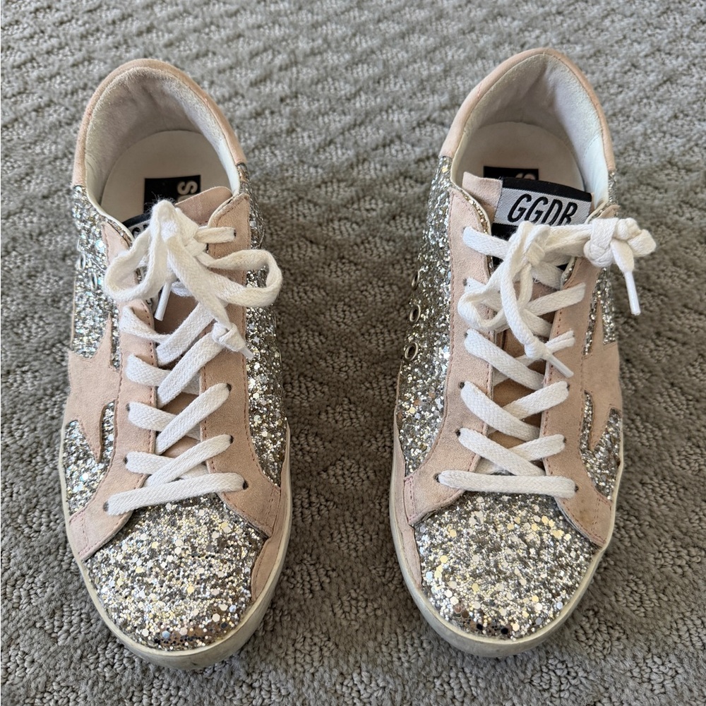 Golden Goose Silver Glitter & Blush Suede Sneakers
